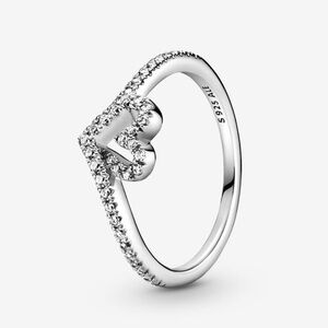 Pandora Silver Sparkling Wishbone Heart Ring size 6/52